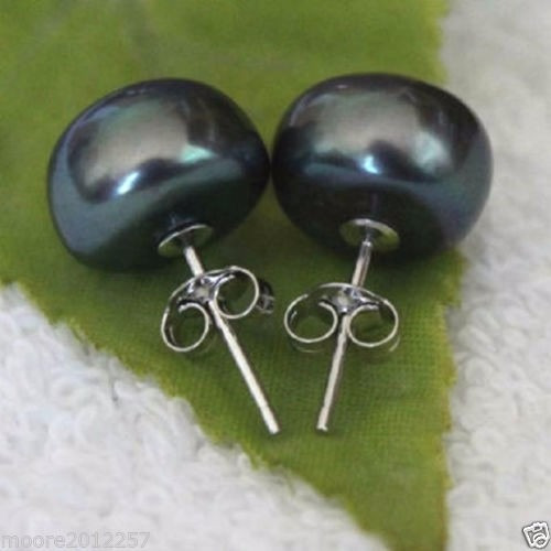 Aros De Perlas Negras Cultivadas 8-9 Mm