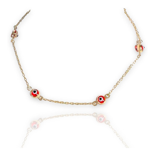 Pulsera 5 Ojos Rojos 18 Cm Mnc Mini Rolo Oro 10k Ojo Turco