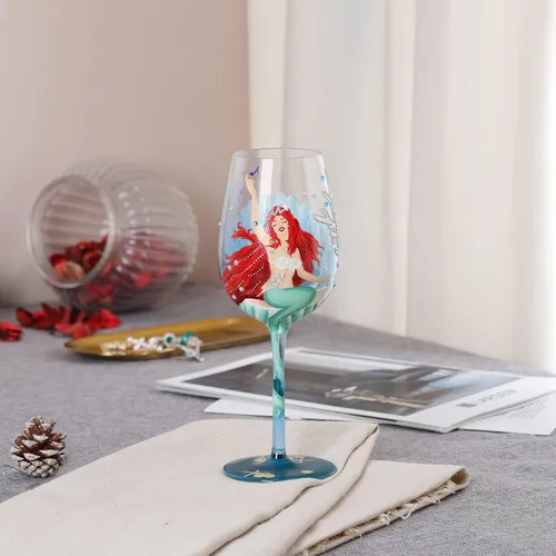 Nymphfable Copa De Vino Pintada A Mano De La Sirenita, 15 Oz
