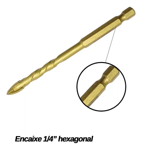 Broca Tungstênio Vidro Ponta Cruz Starfer 8mm 1/4 Hex