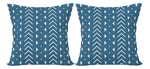 Set Of 2 Boho Aztec Blue Decorative Pillow Covers 18x18...