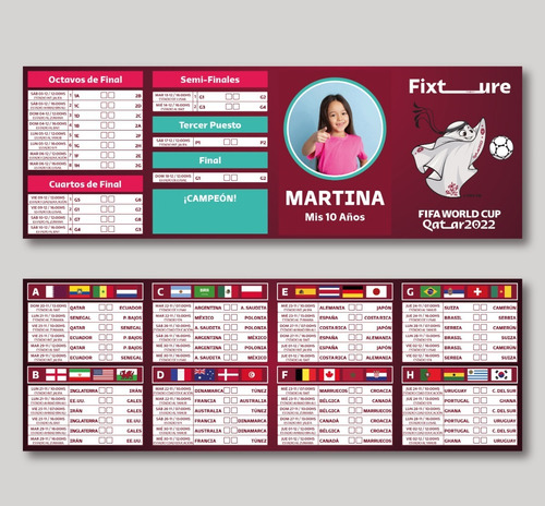 Fixture Qatar 2022 Personalizado Cumpleaños - Para Imprimir