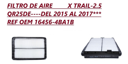 Filtro De Aire Nissan X Trail-2.5-qr25de-t32-del 15/17 Leer*