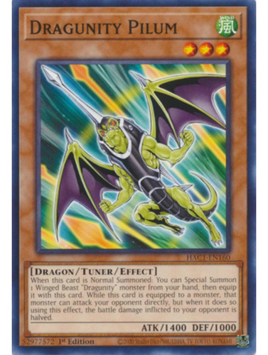 Tarjeta Yugioh Dragunity Pilum Hac1-en160 C