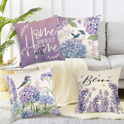 Fundas Cojines Almohada Decorativos Lino Algodón 4pcs 45cm Lavanda