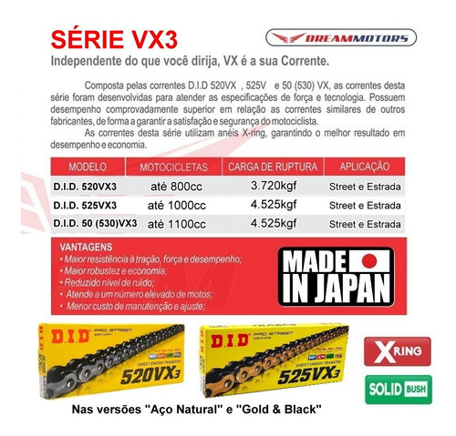 Relação Durag Corrente Did Vx3 Gold Cb500x 2020 2021 22 23