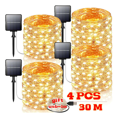 Juego De 4 Luces Led De Cadena Solar Al Aire Libre De 30 M,