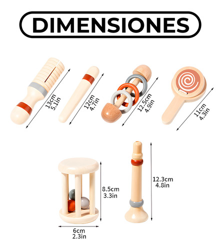 Sonajeros Juguetes Madera Musicales Sensoriales Didáctico