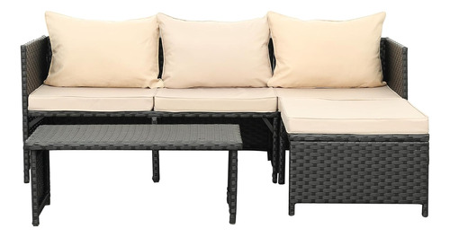 Sofá Modular De 3 Piezas En Mimbre De Polietileno Para Patio