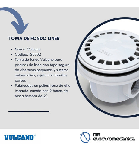 Imagen 3 de 10 de Toma Fondo Vulcano Para Piscinas De Fibra 125002