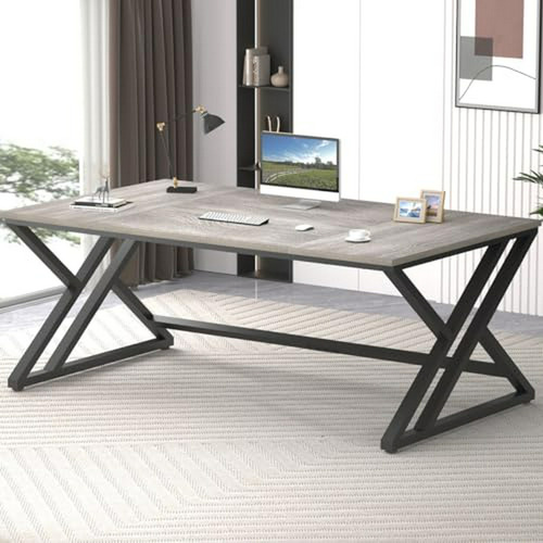 Mesa Oficina Doble Grande 1.80 M, Moderna De Madera Y Metal,