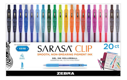 Bolígrafos De Gel De Secado Rápido Sarasa Clip Zebra 20 Ct