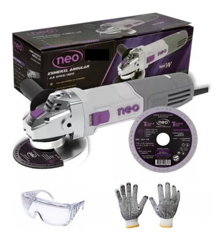 Amoladora angular Neo AA 1025 de 50 Hz/60 Hz color gris 1100 W 220 V + accesorio