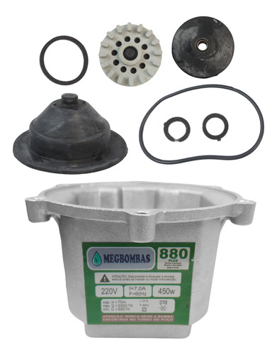 Kit Caneca Bomba Sapo 6 Furos 880 Plus + Kit Reparo 165mm