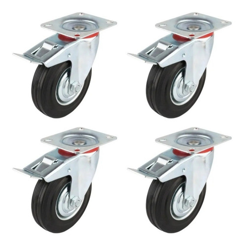 Set De 4 Ruedas Silicona Carros Mueble 4 Pulgadas C/frenos