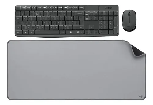 Kit Logitech Teclado + Mouse Mk235 Negro + Mouse Pad Xl Gris