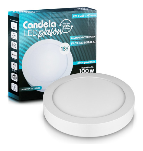 Imagen 4 de 7 de Plafon Led 18w Candela Base Redondo Aplicar Luz Fria X4 Unid