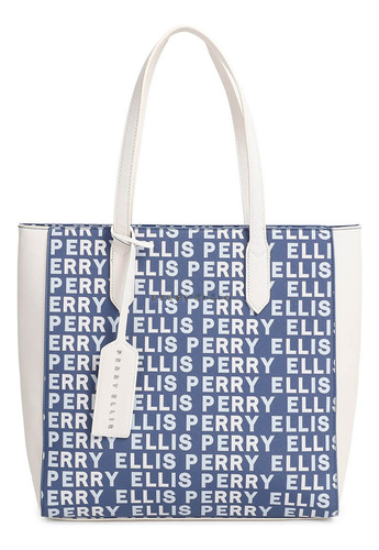 Bolsa Tote Mujer Perry Ellis A10746 Azul/blanco Pu 34x37 Cm Color Blanco/azul Diseño De La Tela Liso