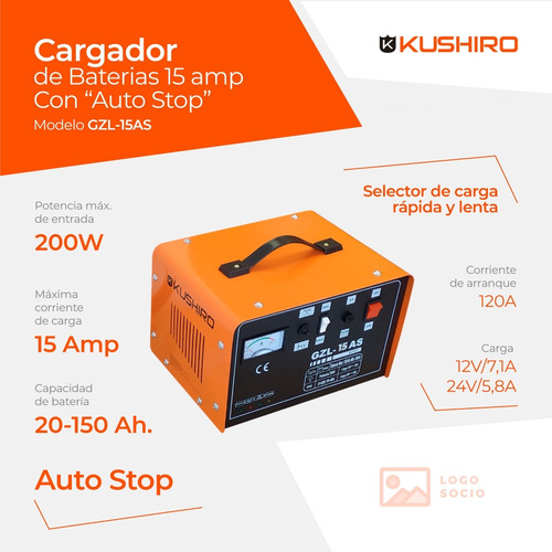 Cargador De Baterias 15a Autostop Kushiro Gzl-15as