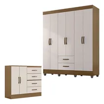 Comprar Guarda Roupa Casal 6 Portas E Cômoda 4 Gavetas 2 Portas Cor Natureu002Foff White Móveis Leão 45405