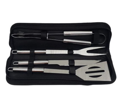 Set Asador 4 Utensilios Acero Inóxidable Estuche Parrillero