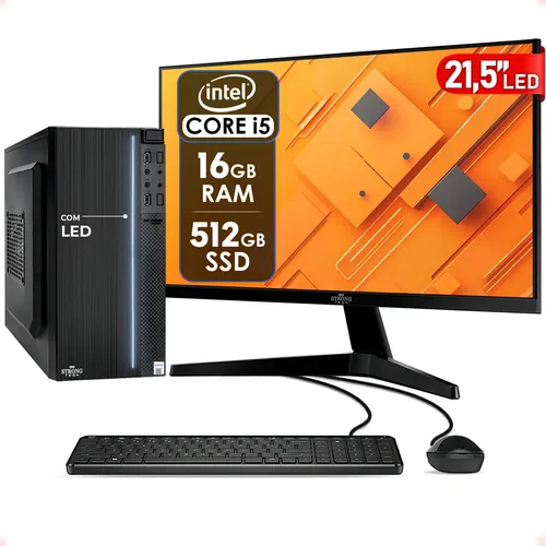 Computador Completo Strong Tech Core i5, 16GB, SSD 512GB e Monitor 21,5"