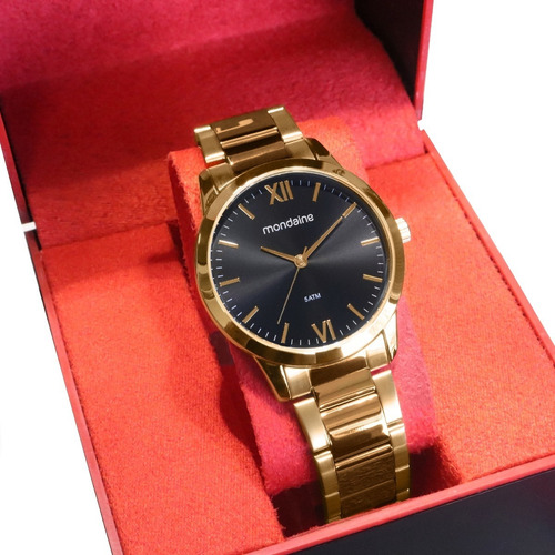 Relógio Mondaine Feminino Analógico Dourado Fundo Preto