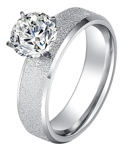 Imagen 1 de 3 de Anillo Compromiso Plata Mujer Promesa Solitario Acero Amor