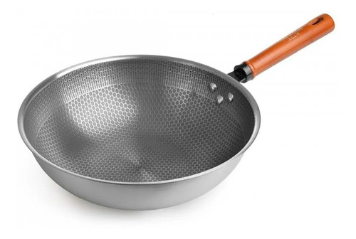 Imagen 1 de 9 de Sarten Wok De Acero Inoxidable Antiadherente M. Madera 32 Cm