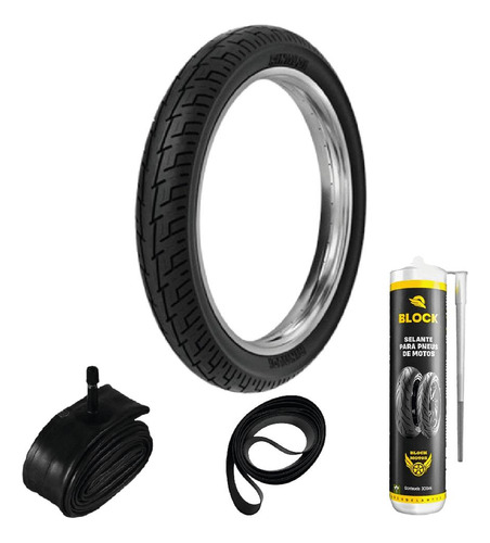 Pneu 90/90-18 Bs32 57p Rinaldi + Camara + Cinta + Selante