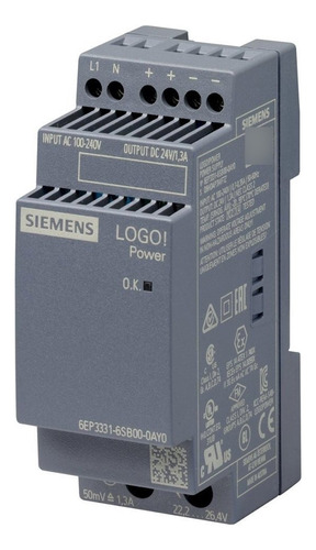 Logotipo! Alimentação de fonte Siemens E: 100-240V S: 24VDC 1,3 A