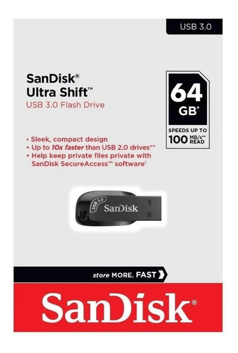 Imagen 2 de 6 de Pendrive Sandisk 64gb 3.0 Ultra Shift Flash Drive Con 100mbs