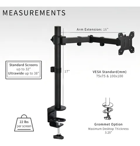 Vivo Single Monitor Arm Desk Mount, Holds Screens Up To 3