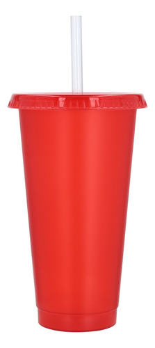 10 Vasos Reusables Con Tapa Y Popote 24oz/ 700ml (10 Piezas) Color Rojo