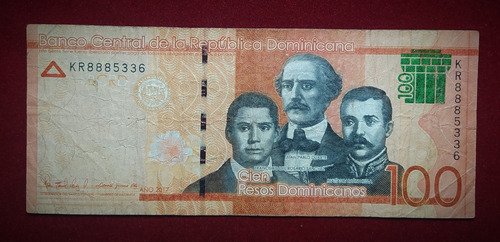 Billete 100 Pesos Oro República Dominicana 2017 Pick 190 D (Usado)