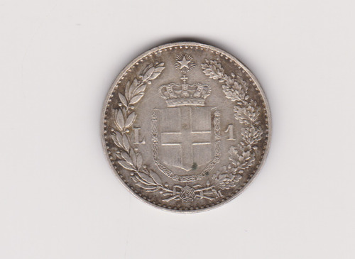 Moneda Italia 1 Lira Año 1887 M Plata Muy Bueno +++