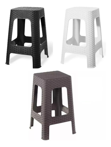 Banqueta Banquito Apilable Símil Ratan Plástico Babymovil Color Blanco
