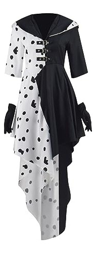 Disfraz Cruella Deville Mujer Chaqueta 2021 Disfraz Cruella Dálmata Halloween Con Guantes, Talla Xxl