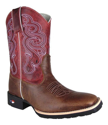 Bota Masculina Country Texana Bico Quadrado Vermelho Marrom