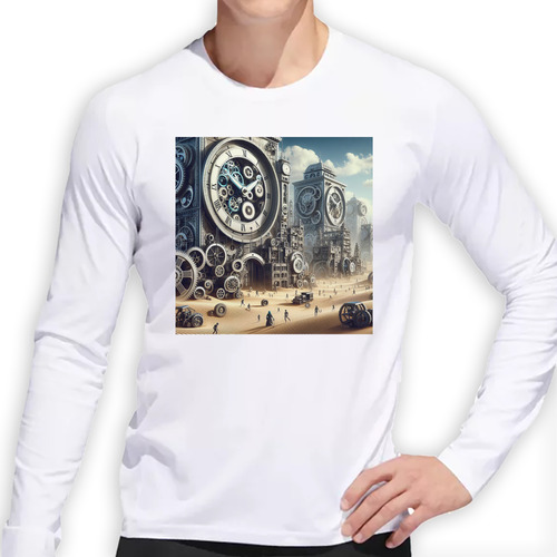 Remera Hombre Ml Ciudad Mecanica Duna Engranaje Reloj M2