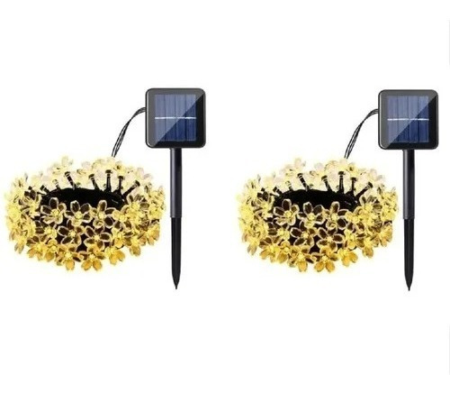 Pack X2 Luces Guirnalda Solar Flor 20 Led 5 Metros Cálidas