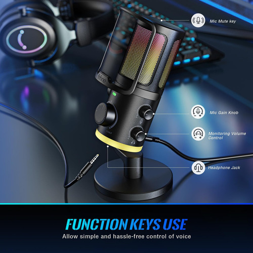 Micrófono Gamer Fifine Am6, Rgb, De Sobremesa, Usb, Negro