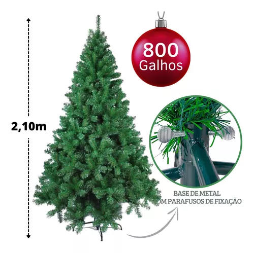 Árvore Natal Pinheiro Verde Luxo 800 Galhos 2,10m + Brinde - Mundial Casa e  Presentes