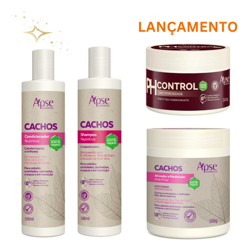 Kit Apse Cachos Ph Control Shampoo Condicionador Ativador 