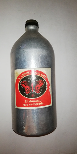 Botella Antigua Aluminio Mariposa Tapa Bronce 