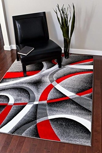2305 Gris Negro Rojo Blanco Remolinos 52 X72 Alfombra Alfomb