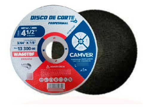 Disco De Corte Camver 4 1/2 Metal/inox 115mm | 5 Unidades