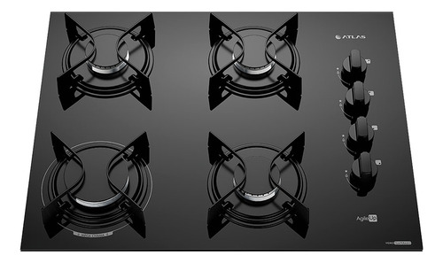 Cooktop 4 Bocas Preto A Gás Com Mesa Vidro Atlas Agile Up Bivolt 110/220V