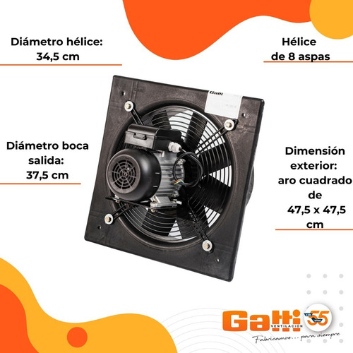 Extractor De Aire Axial Industrial 35 Cm P/ Pared Aro Plástico Gatti Ventilación
