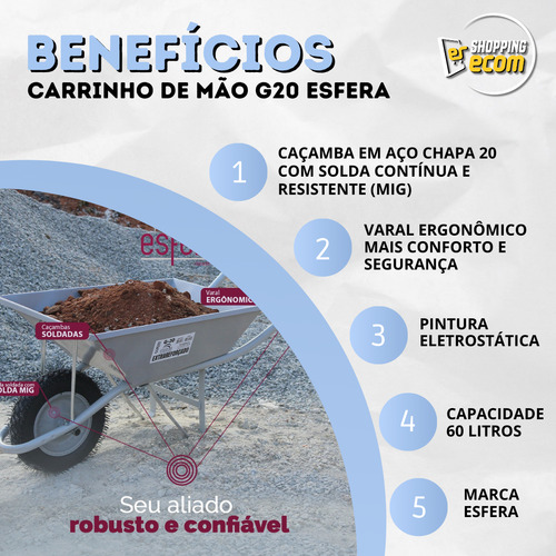 Carrinho De Mão Reforçado Profissional 60lts Obras Combo 3un